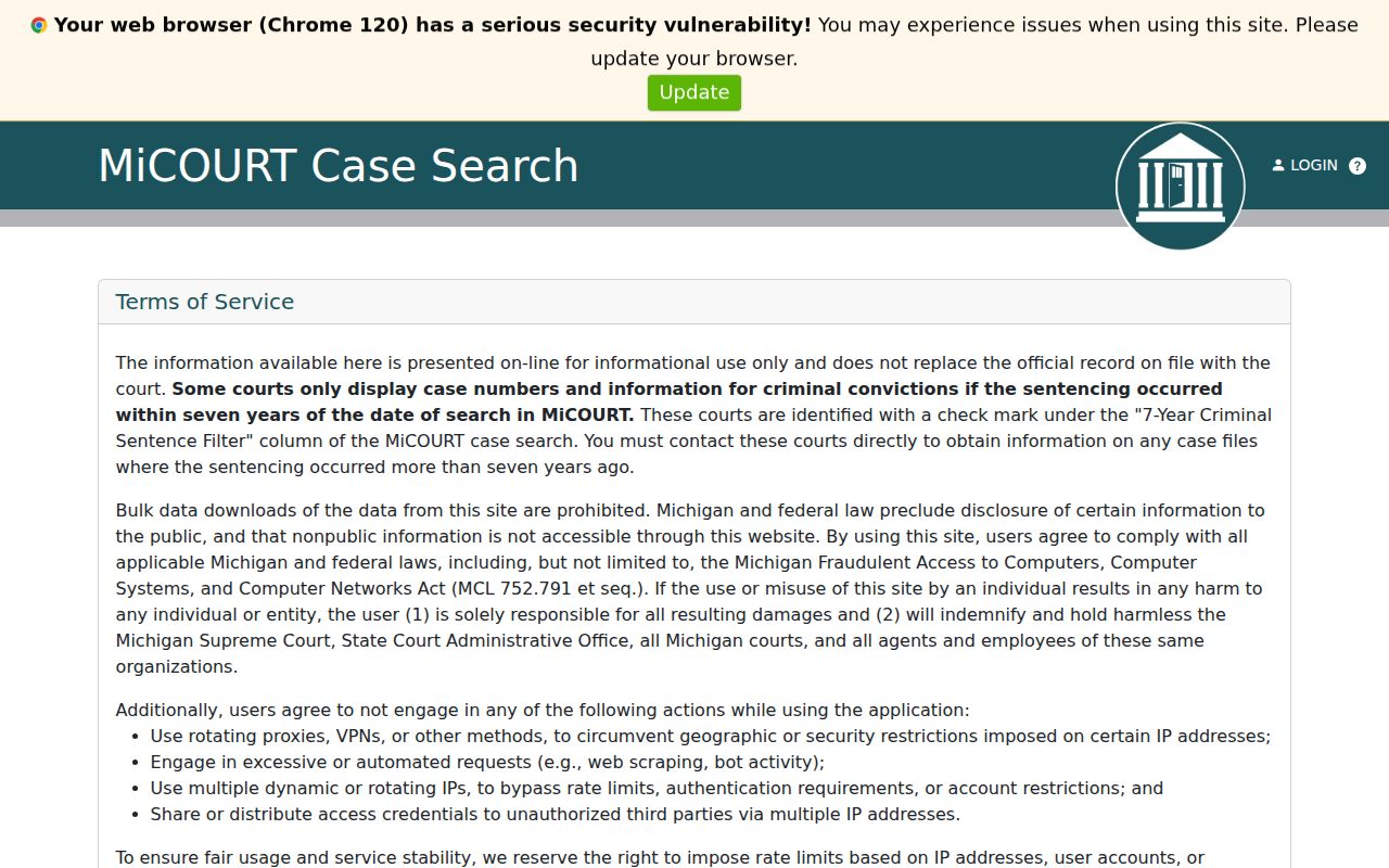 Muskegon County court case lookup screen for 60th District Court
