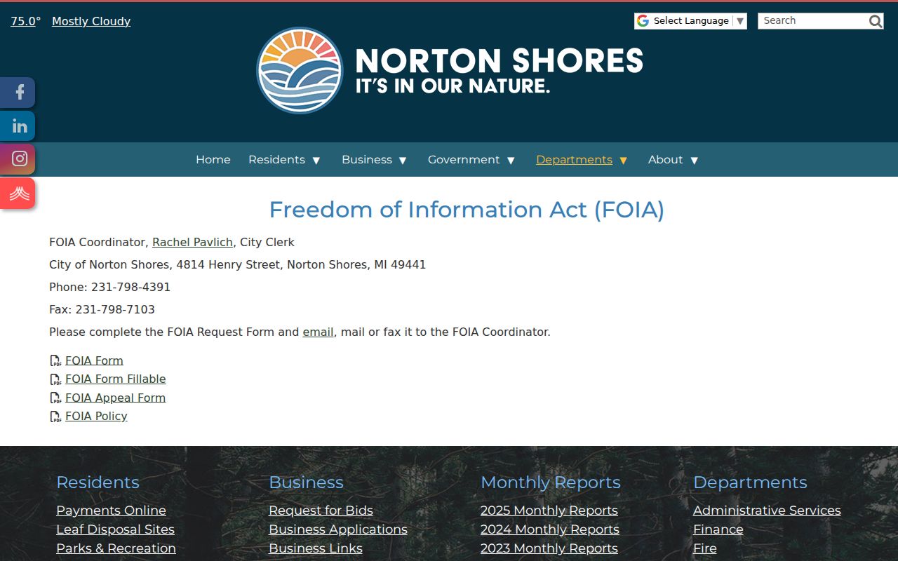 Norton Shores criminal record FOIA request page