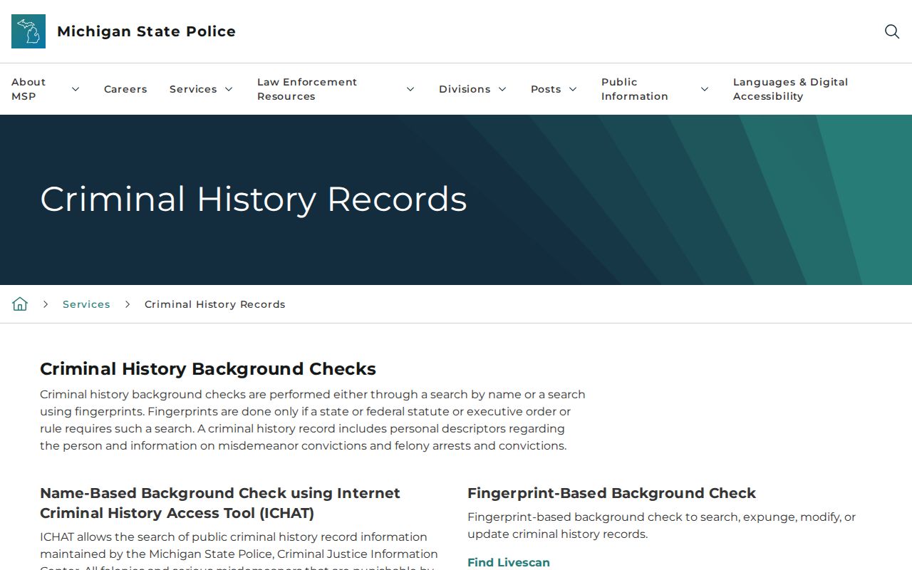 Michigan State Police options for Muskegon County criminal history records