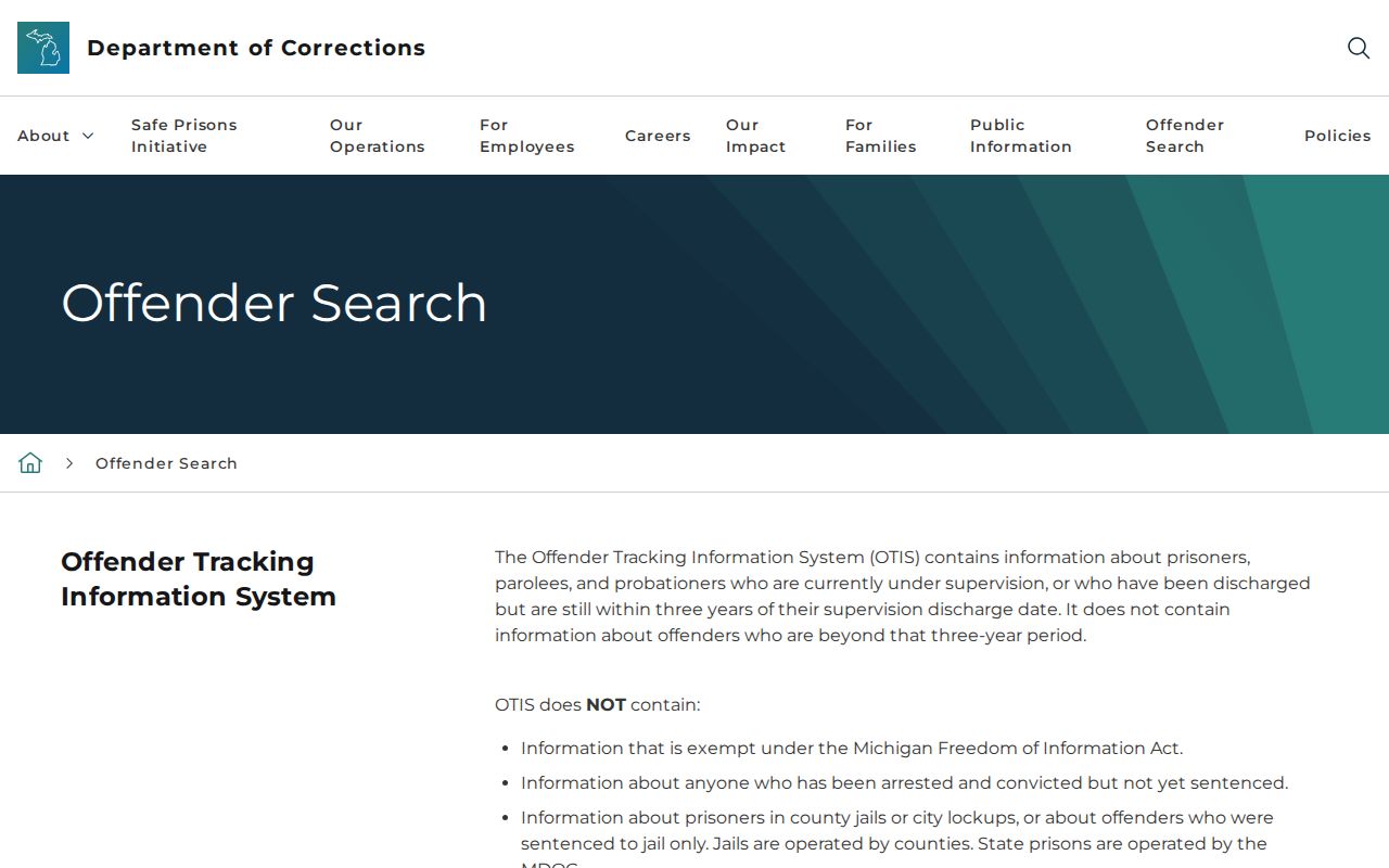 OTIS search for Muskegon County correctional records