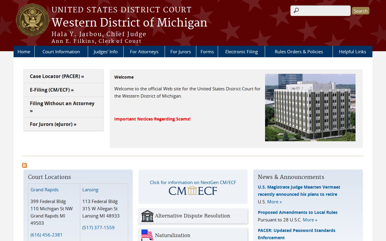 Federal court records for Muskegon County criminal history