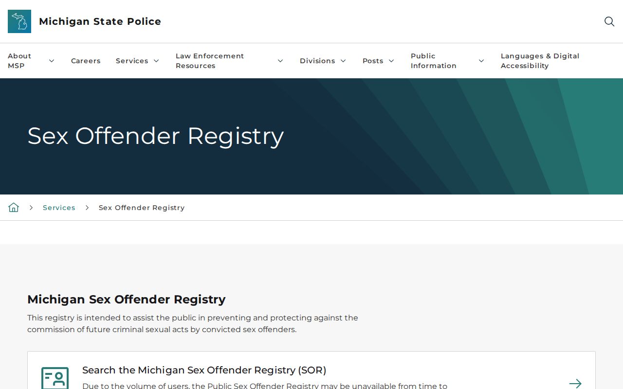 Michigan State Police guidance for Muskegon County sex offender registry profiles